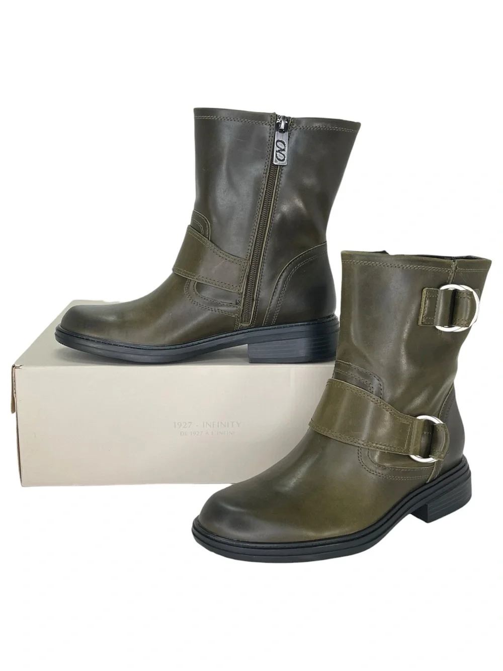 Naturalizer Optimus Dark Olive Leather Womens Ankle Boots Size 9.5W
